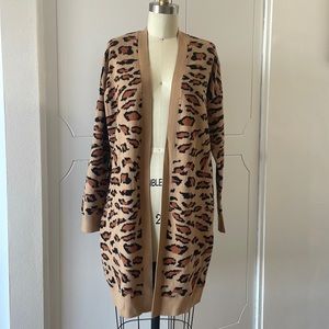 Splendid Animal Print Long Sweater Cardigan, Size M